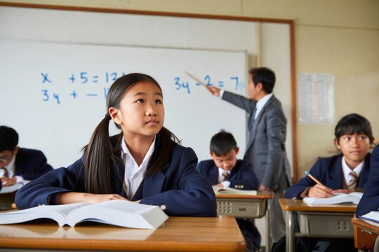 Classroom Scene: Students Engaged in Learning with Teacher Explaining Mathematics on Whiteboard