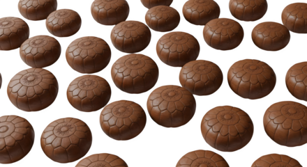 Brown leather poufs create repetitive texture pattern, useful for interior design, furniture retail, or product backgrounds.