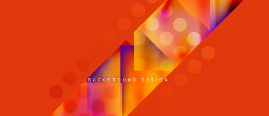 Abstract geometric design. Vibrant orange hues dominate, featuring layered shapes, circles, gradients. Modern aesthetic, suitable background element.