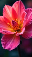 Obraz premium A vibrant close-up of a flower blossoming explosively, petals unfurling in a burst of color The image showcases the delicate beauty and power of nature's ephemeral display , petals, plant