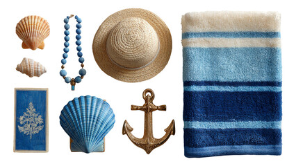Summer Beach Collection with Nautical Decor, Textiles, and Shell Motifs
