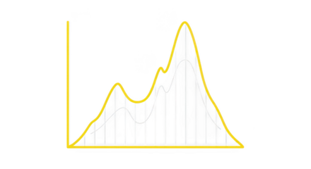 Abstract yellow line graph with peaks and trends on transparent background