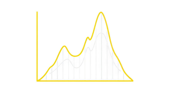 Abstract yellow line graph with peaks and trends on transparent background