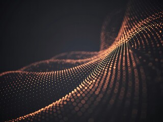 Abstract digital art featuring a flowing network of orange and yellow particles against a dark background