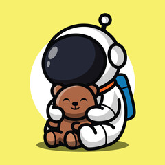 Cute Astronaut Hugging Teddy Bear Illustration for Space Cartoon Character and Adorable Concept