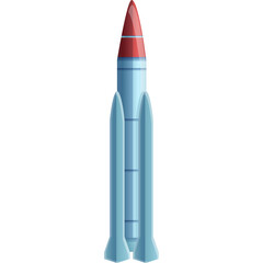 Stylized Blue and Red Rocket Ship with Fins and Pointed Nose on Transparent Background Vector Illustration