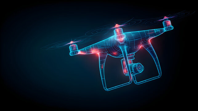 Futuristic glowing drone illustration for innovative tech, aerial photography, and modern delivery service concepts in a vibrant digital style