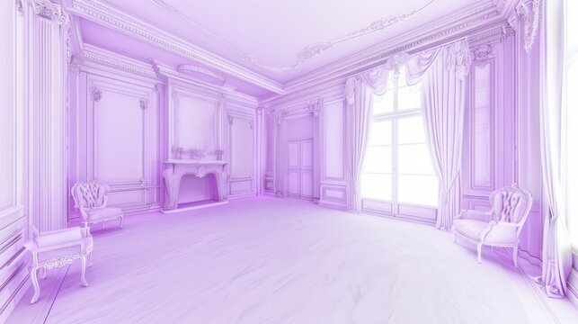 Elegant Lavender Luxury Room Spacious Classic Interior with Large Windows and Ornate Decor - Powered by Adobe