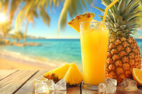 Exotic summer refreshment with tropical paradise view