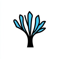 A minimalist illustration of a winter tree paired with blue snowflakes for seasonal design purposes