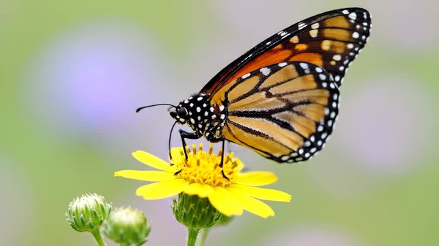 Monarch butterfly on yellow flower &mdash; pollinator and spring garden