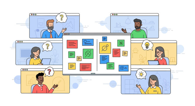 Online Meeting with People and a Whiteboard.