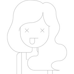 Minimalist Outline Portrait of a Woman with Wavy Hair and a Small Cross Symbol on Her Eye Against a Transparent Background