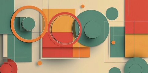 Circles, triangles, and rectangles form simple shapes in an abstract background, suitable for modern illustrations on wallpapers, banners, backgrounds, cards, book illustrations, and landing pages