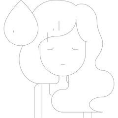 Minimalist Outline of a Woman's Face and Shoulders with Wavy Hair on a White Background
