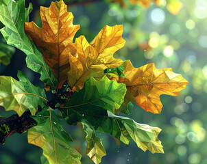 3D Render of Autumn Oak Leaves