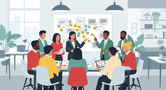 Diverse Team Meeting Around Table Discussing Strategy.