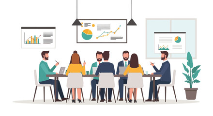 Fototapeta premium Business Team Meeting Around Conference Table with Charts.