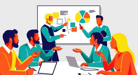 Business Team Meeting Presenting Data Analysis and Charts.