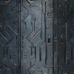 Futuristic metallic panel design with technological elements. Seamless pattern.