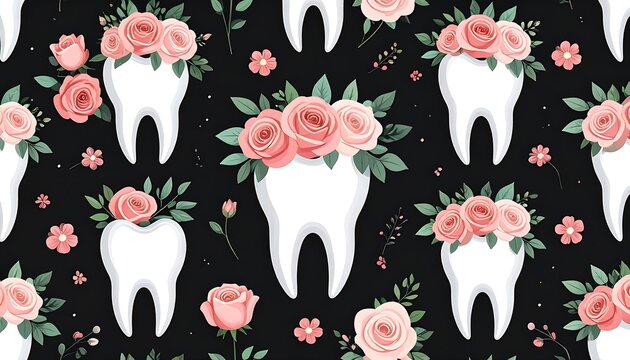 Floral tooth pattern on dark background - Powered by Adobe