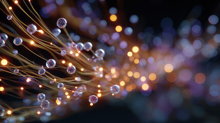 Illuminating Pathways: A captivating macro shot reveals luminous strands and glowing orbs weaving intricate patterns, evoking a sense of connection and innovation.