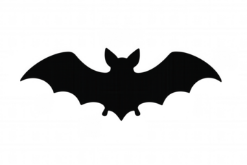 Bat silhouette flying, halloween spooky animal icon, black vector graphic on transparent background