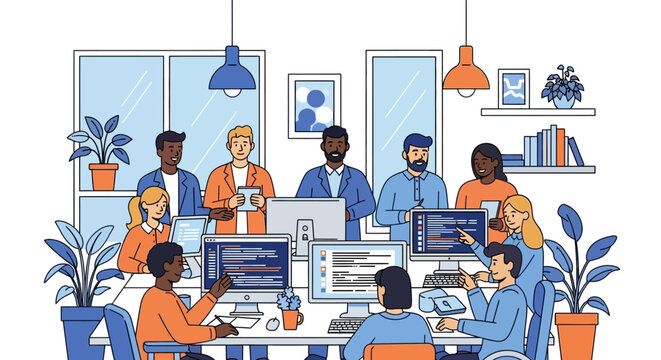 Diverse Team of Developers Working on Code.