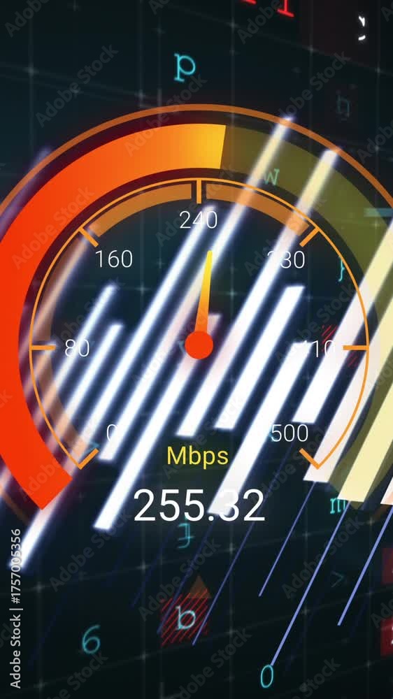 Wall mural animation of data processing over speedometer