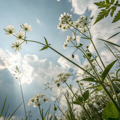a worm s eye view of delicate white summer flowers