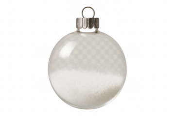 Empty clear glass christmas bauble with snow filling