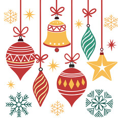 Hanging Christmas ornaments, bell, star, and snowflakes Keywords: christmas ornaments, hanging ornaments