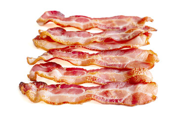 Obraz premium Cooked bacon isolated on white background