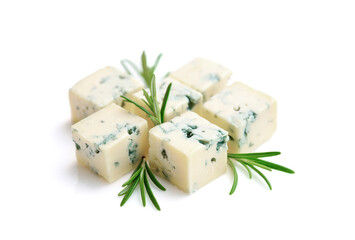 Blue cheese with rosemary isolated on white background