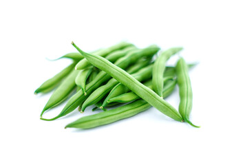 Fresh green beans isolated on white background