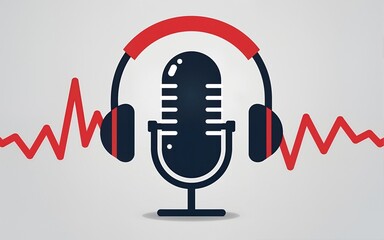 podcasting symbol with microphone, headphone and audio waveform. High quality