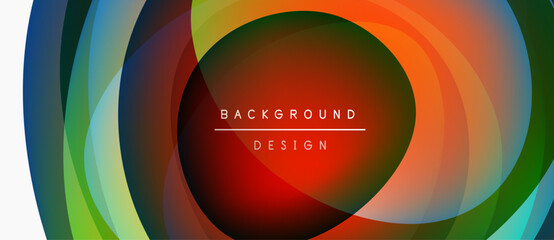 Abstract colorful layers create circular design. Vibrant hues blend, forming dynamic visual effect. Text reads background design.