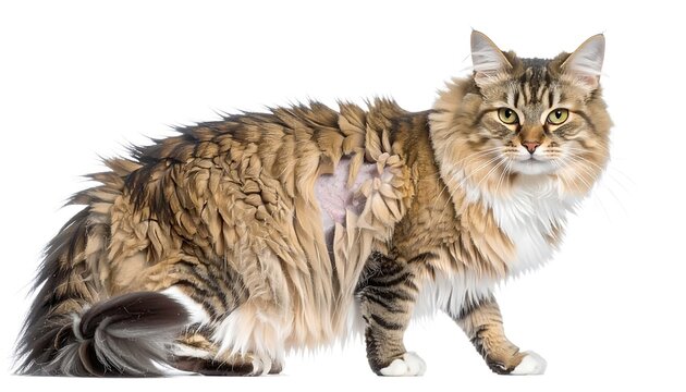Fluffy cat with a visible patch of missing fur - Powered by Adobe