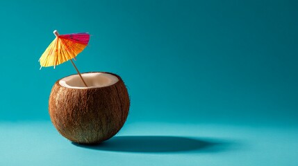 Coconut drink with umbrella summer vacation tropical cocktail refreshment exotic travel destination beach vibes