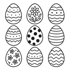 Black White Easter Eggs Pattern Outline Coloring Design