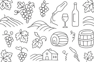 Wine and Vineyard Outline Icon Collection Set