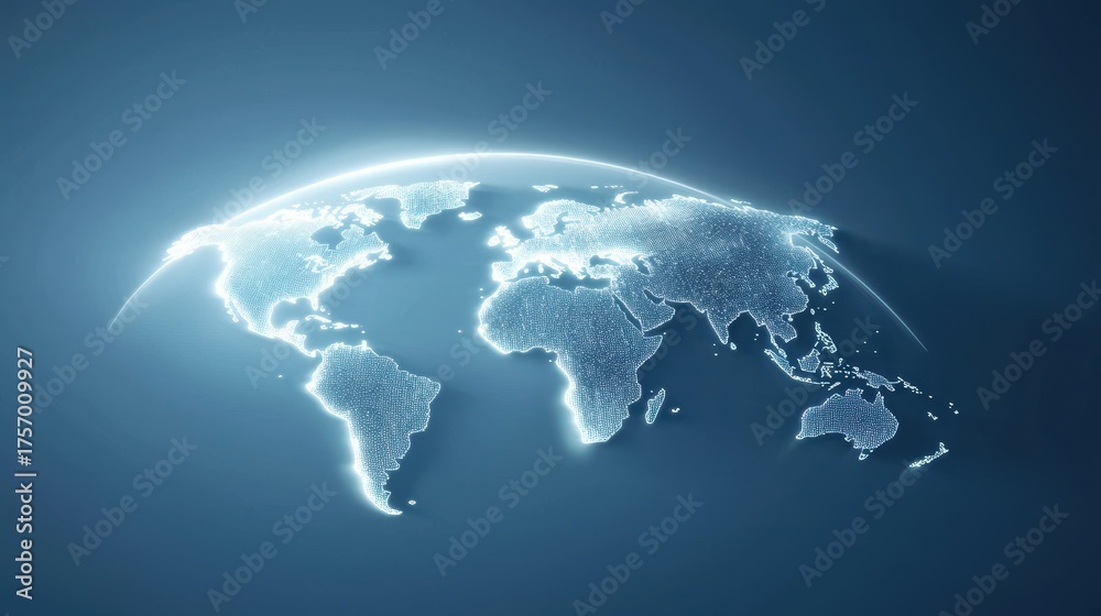 Wall mural globe global data visualization with a glowing grid overlaying a world map.