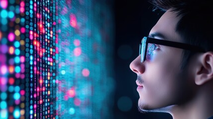 Graph Data scientist examining an interactive AI generated trend graph.