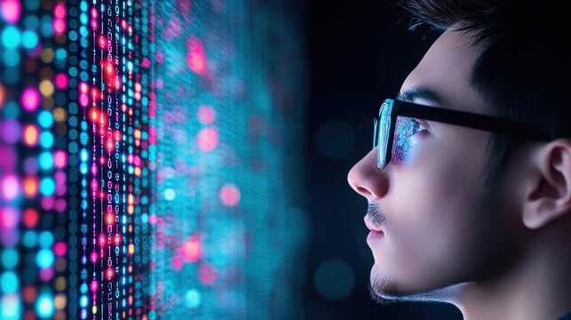 Graph Data scientist examining an interactive AI generated trend graph.