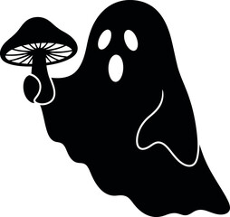 Spooky ghost holding a mushroom silhouette for halloween and autumn celebrations vector
