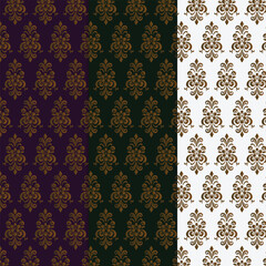 Elegant Luxury Floral Damask Pattern Set – Purple, Green and Cream Backgrounds