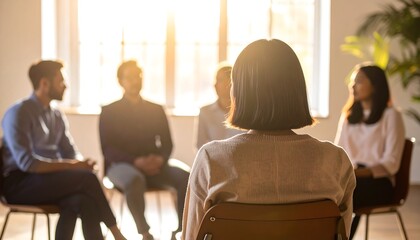 Obraz premium Group sitting in a circle, sunlight streaming in