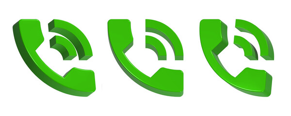 3d rendering design of the phone ring icon in green color