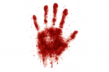 Bloody handprint creating a disturbing, scary symbol, concept of crime, violence, danger on transparent background