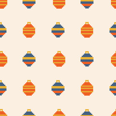 Retro Pixel Baubles Vector Illustration Seamless Pattern. A digital art style with seamless repetition. Ideal for festive projects and nostalgic designs.
